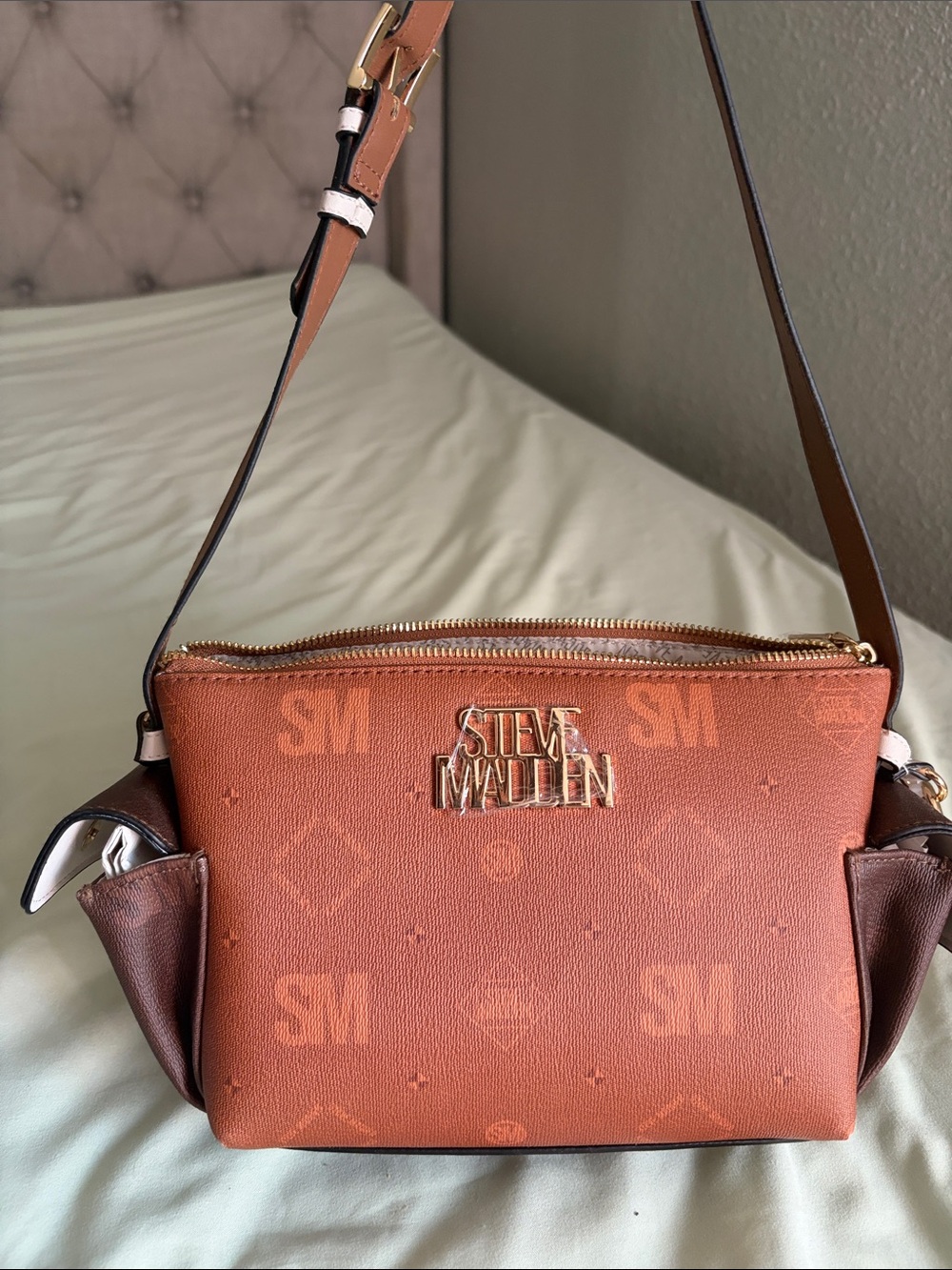 Steve Madden Tan/Brown Monogram Crossbody Bag